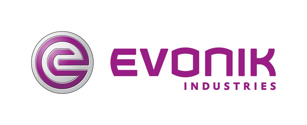 Evonik Industries logo featuring a stylized purple E inside a circle on the left and the company name EVONIK INDUSTRIES in bold purple letters on the right against a white background.