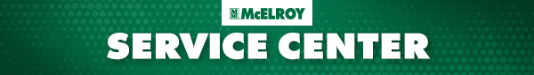 Green banner featuring the McElroy logo above the bold white text Service Center on a patterned green background.